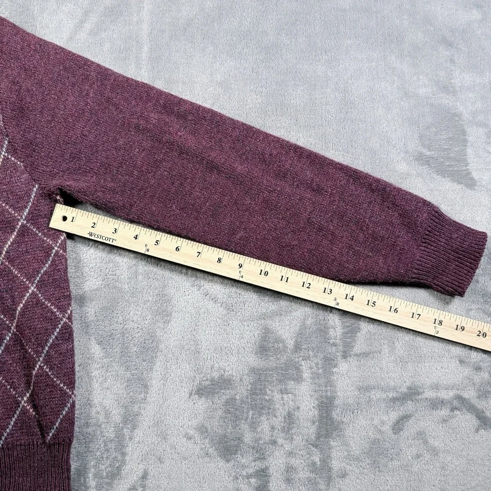 Vintage Pinnacle Mens M Argyle V Neck Sweater Purple Knit Grandpa Core USA Made